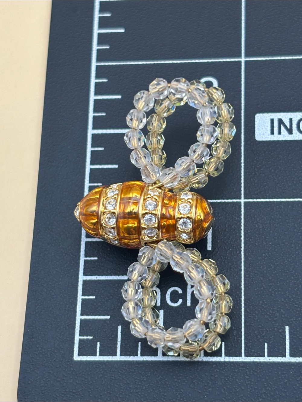 Swarovski Gold-Tone Bee Brooch with Clear‎ and Pale Champagne Beaded Wings - Picture 5 of 8